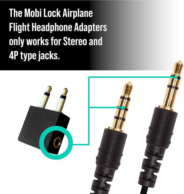 Detalle de Mobi Lock Gold Plated Airplane Flight Headphone Adapters (2 pcs) – Use Your Own 3.5 mm Headphones