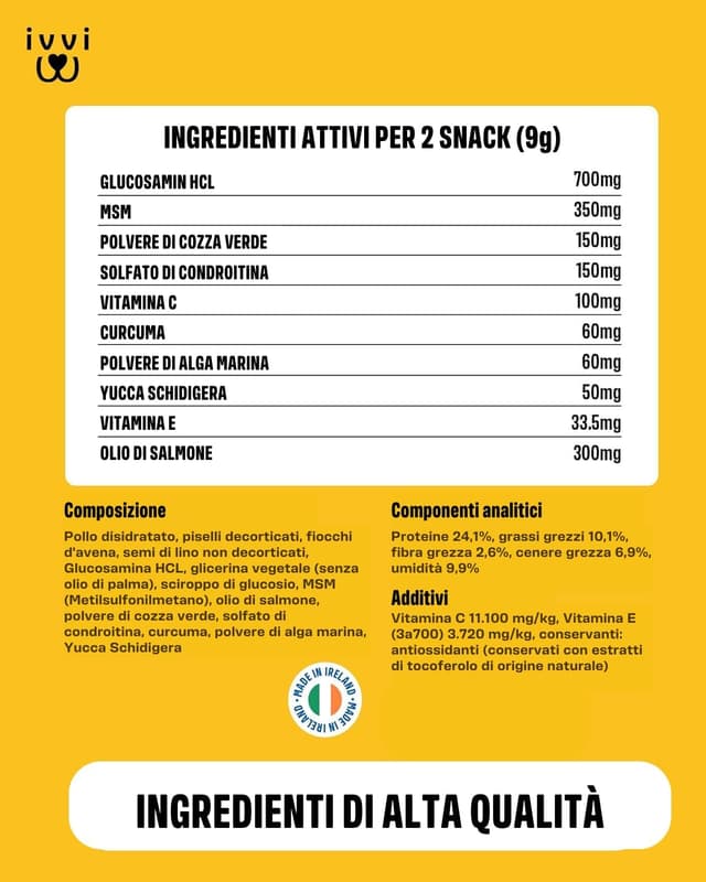 Detalle 2 de IVVI Hip & Joint compresse altamente concentrate per articolazioni del cane in snack con cozza dalle labbra verdi, glucosamina, condroitina e MSM