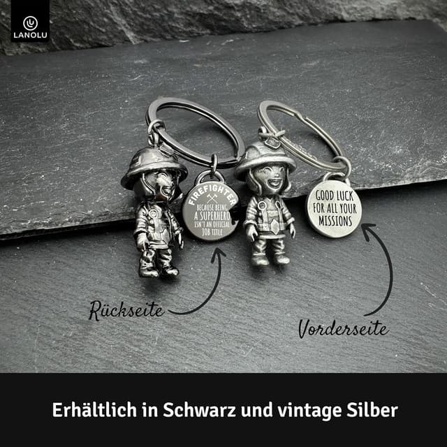 Detalle de LANOLU Portachiavi pompiere in metallo con incisione su entrambi i lati