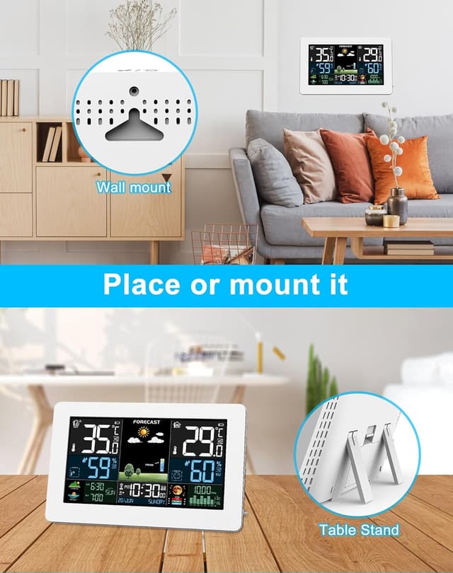 Thumbnail 6 de Wetterstation Funk mit Außensensor 60 m Reichweite Farbdisplay