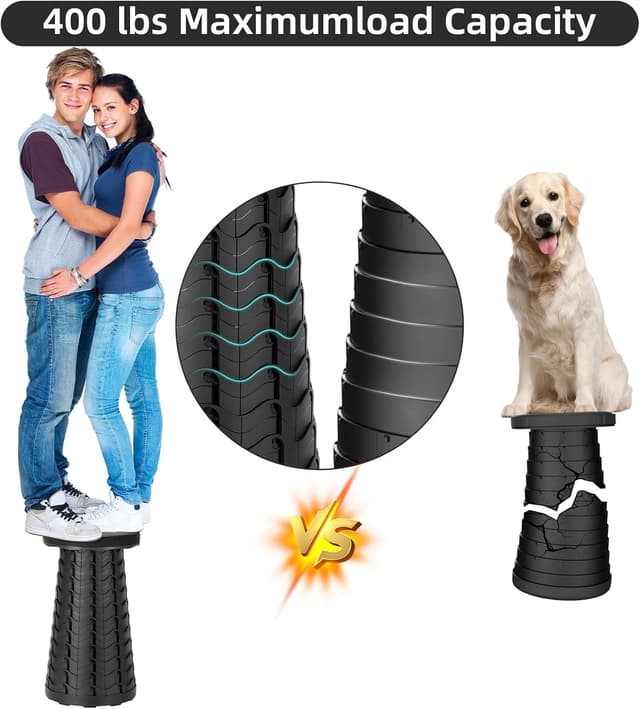 Detalle 2 de Qiguet Collapsible Stool Folding Chair (Black) — Portable Folding Seat Up to 400 lbs, 12 Height Levels