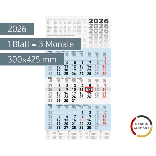 Detalle 2 de Calendario 3 mesi 2026 BRUNNEN blu