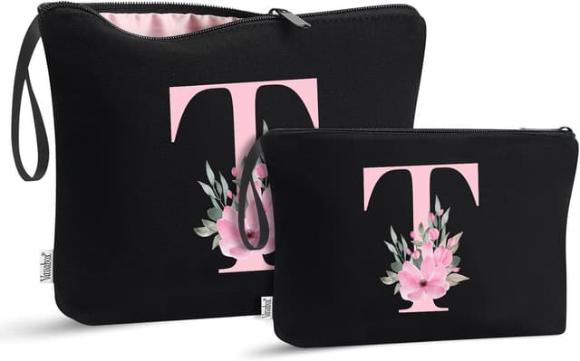 Detalle de Vavabox 2 Pcs Initial Toiletry Bags Set (Black) – personalised travel pouches with handle