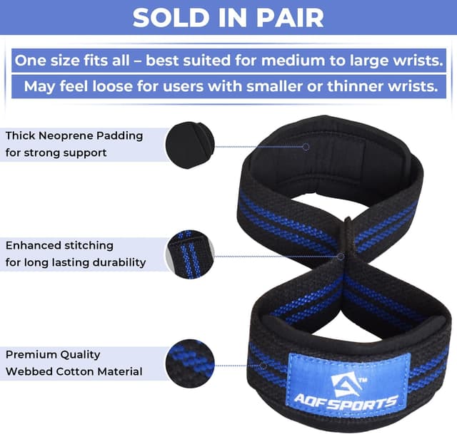Detalle de AQF Figure 8 Lifting Straps (Heavy-Duty Cotton Webbing) with Padded Wrist Cuff Support