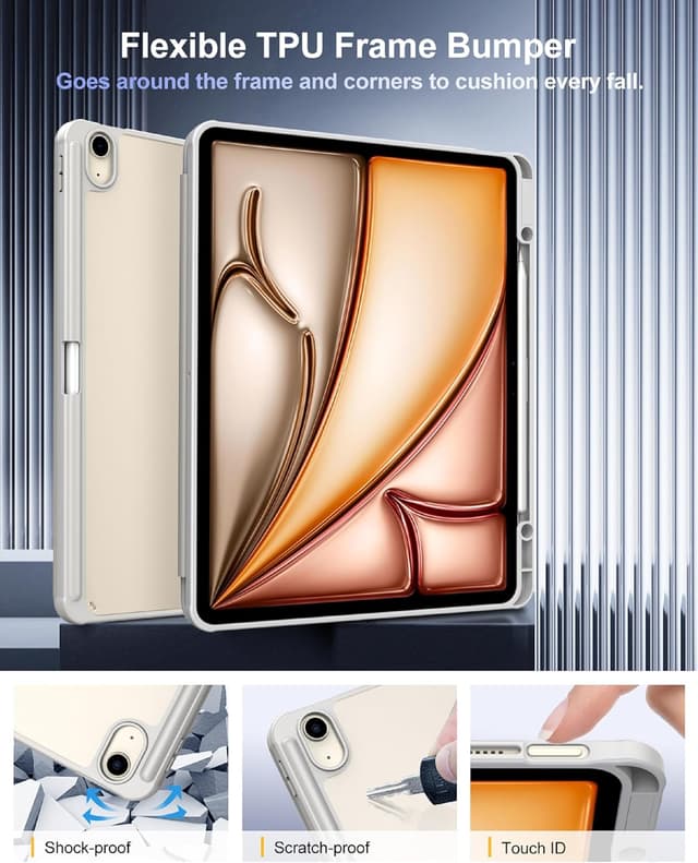 Detalle de TiMOVO Case for New iPad Air 13 inch (M4/M3/M2, 2024–2026) with Pencil Holder, Clear Back & Auto Sleep/Wake, Light Gray