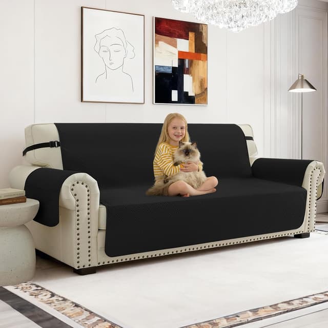 Detalle de CYCMACO copridivano impermeabile 3 posti nero, antiscivolo con tasche laterali e braccioli