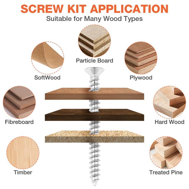 Detalle de Flintronic lot de 360 vis à bois autotaraudeuses à tête fraisée universelle M3/M3.5/M4 (16 à 40 mm) avec boîte PP