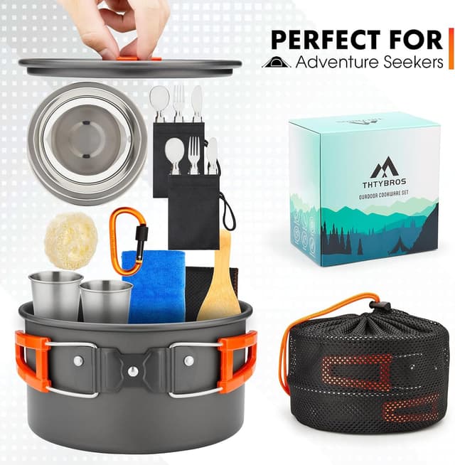 Thumbnail 4 de THTYBROS 17-Piece Camping Cookware Set in Hard Anodised Aluminium (Pot, Pan, Kettle, Cups & Cutlery)