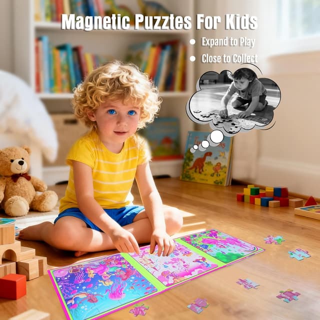 Thumbnail 6 de Lumikidz Magnetic Unicorn Mermaid Princess Puzzle (20-Piece Travel Puzzle) for Girls Ages 3–6