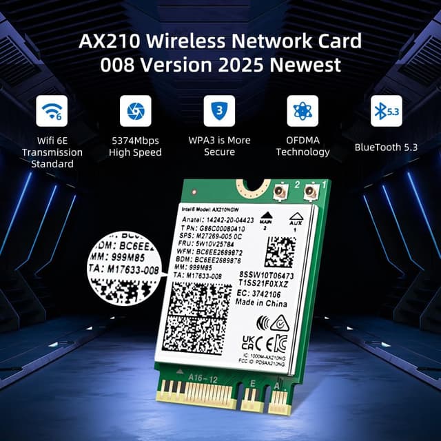 Detalle de SYONCON WiFi 6E AX210 NGW laptop WiFi card with Bluetooth 5.3 (M.2 NGFF, tri-band)