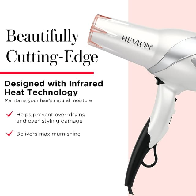 Detalle de Revlon Infrared Hair Dryer with Diffuser & Concentrator (Ionic Ceramic, 1875W) — Salon-Quality Blowout for Less Frizz (White)