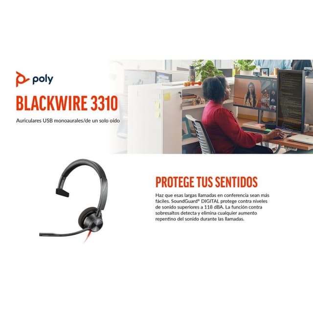 Detalle 1 de Poly Blackwire 3310 Auricular mono USB-C con certificación Teams