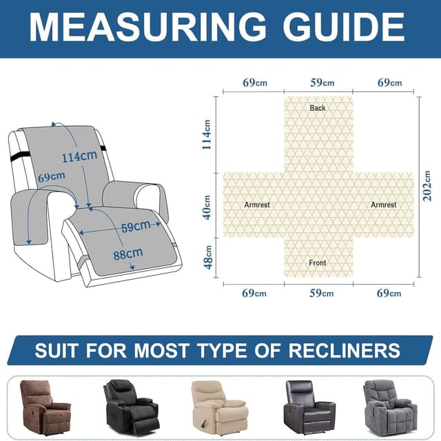 Detalle de Ystyle Housse pour fauteuil relax électrique 1 place – antidérapante, imperméable et lavable (bleu gris)