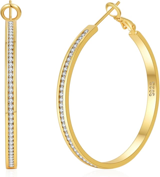 Thumbnail 6 de SENTERIA Creolen aus Sterling Silber 925 mit 3 mm Breite und kubischem Zirkonia (30/40/50/60/70 mm)