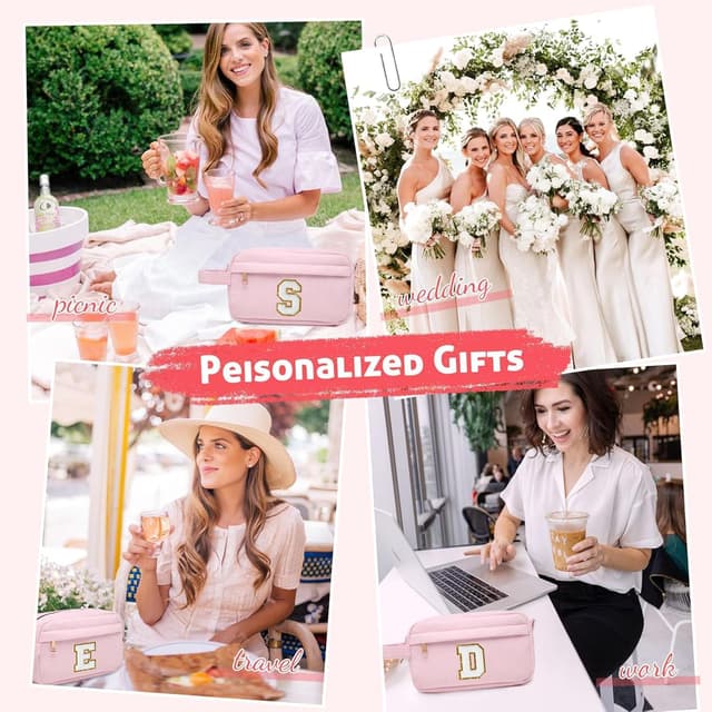 Detalle de Toozen Initialen Make-up-Tasche aus Cord (Reisekulturbeutel) mit Metallreißverschluss, rosa