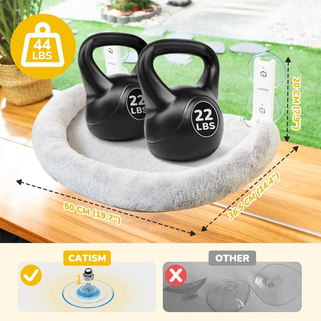 Detalle 2 de CATISM Foldable Cat Window Hammock with Reinforced Frame and Suction Cup – Semicircular Grey