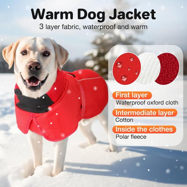 Detalle 2 de Warme Hundemäntel wasserdichte reflektierende Hundejacke mit hohem Kragen und Fleecefutter