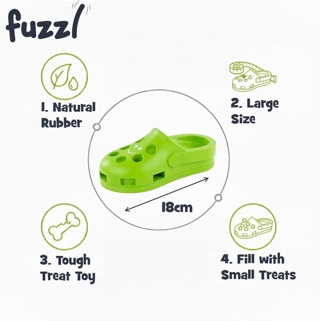 Detalle de Fuzzl Clog Treat Toy for Dogs – Natural Rubber Interactive Treat Feeder (Green)