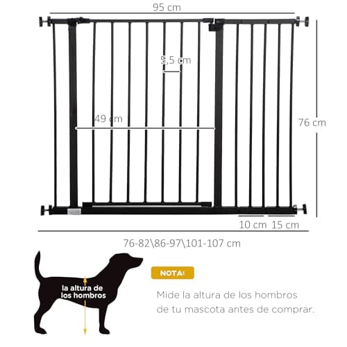 Detalle de PawHut barrera de seguridad extensible para puertas y escaleras (76-107 x 76 cm), ajuste a presión y apertura con una sola mano