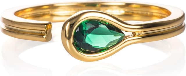 Detalle de namana Bague fine réglable en poire avec zircon vert (laiton plaqué or)