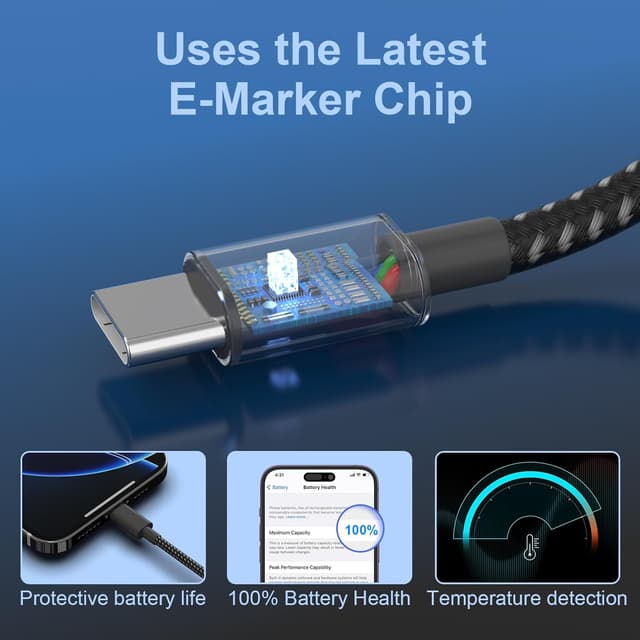 Detalle de USB C to USB C 60W charger cable 6ft