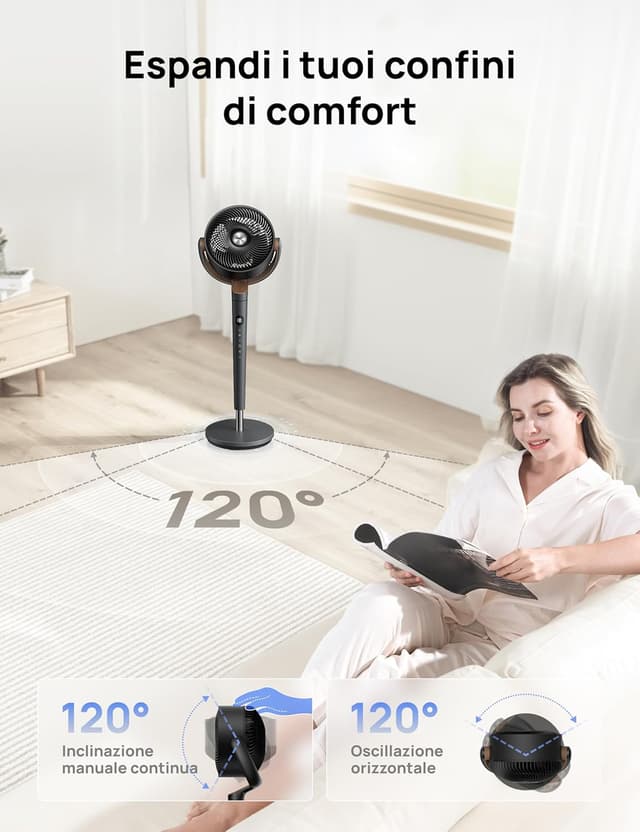 Detalle de DREO TurboPoly 512 ventilatore a piantana ultra silenzioso con telecomando (20 dB) e oscillazione 120°
