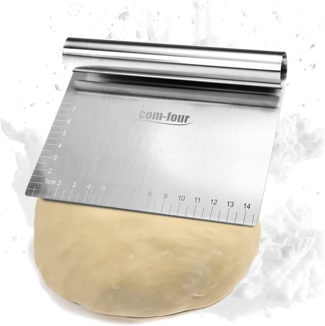 Detalle de COM-FOUR spatule à pâte avec coupe-pâte en acier inoxydable, manche rond et bords droits (1 pièce)