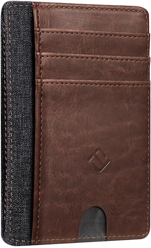 Detalle de FINTIE Flache Geldbörse Kartenetui RFID-Blocker Slim mit ID-Fenster – Braun (12 x 8,5 x 0,5 cm)