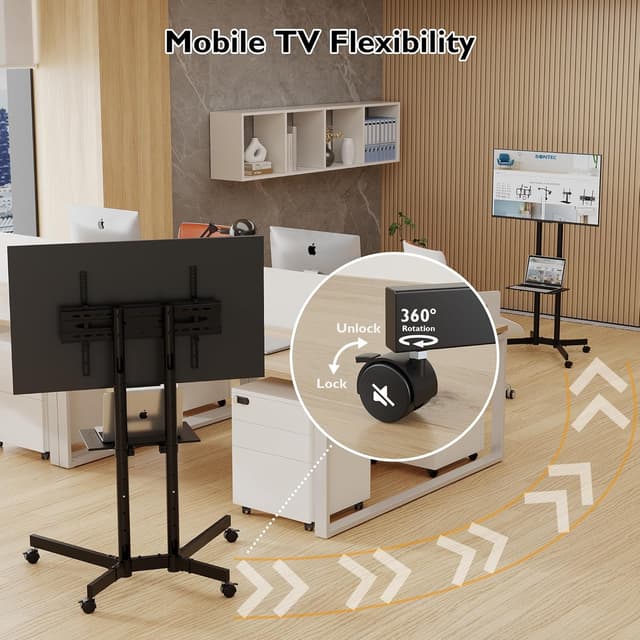 Thumbnail 6 de BONTEC support TV sur pied mobile à roulettes, inclinable et réglable en hauteur (VESA 600x400, jusqu’à 55 kg)