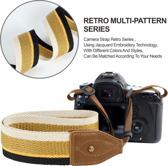 Detalle de Padwa Lifestyle Camera Strap (2" wide) – Vintage Crazy Horse leather & cotton embroidered universal DSLR/SLR strap