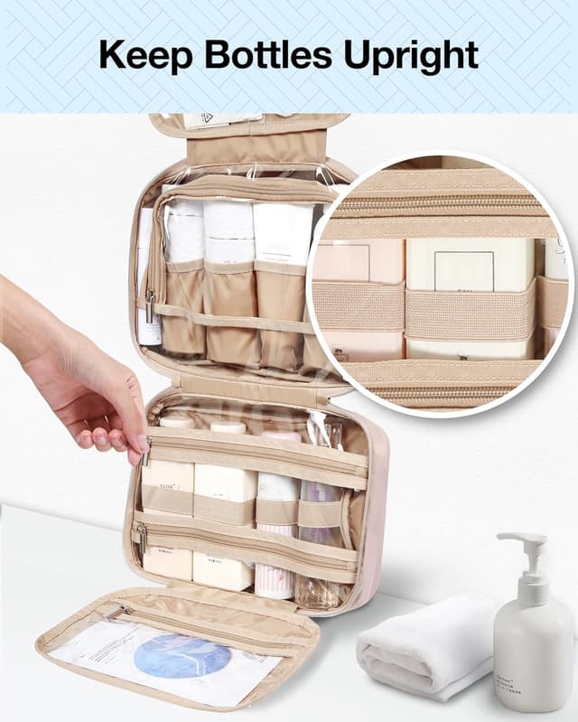 Detalle de BAGSMART Hanging Toiletry Bag with TSA Approved Transparent Cosmetic Bag (Medium Pink)