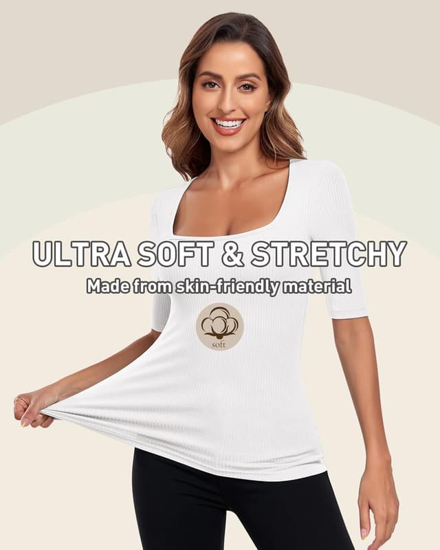 Detalle 2 de WOWENY Damen Slim Fit T-Shirt mit Rippstrick