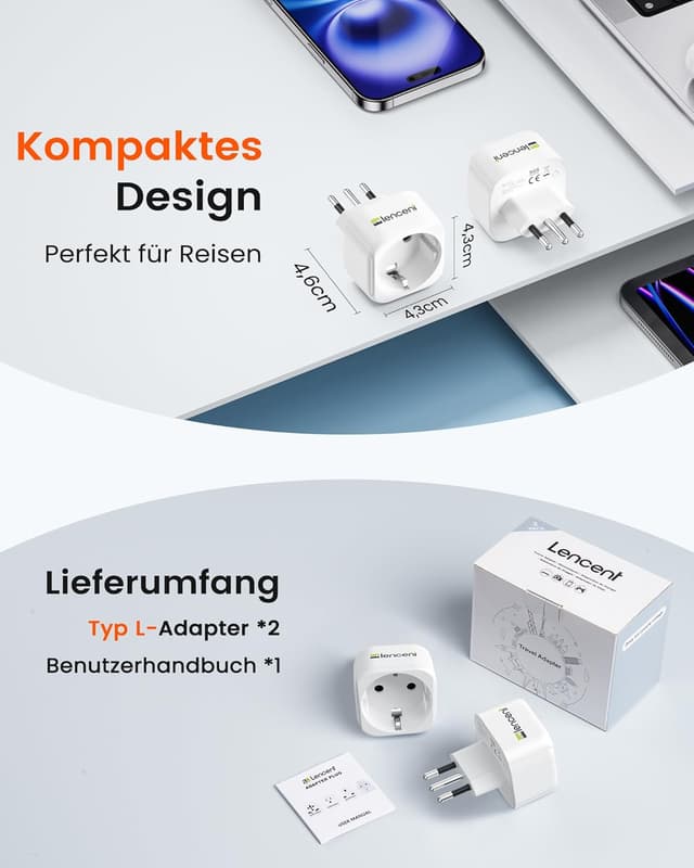 Thumbnail 6 de LENCENT 2X Reiseadapter Typ-L 2500W