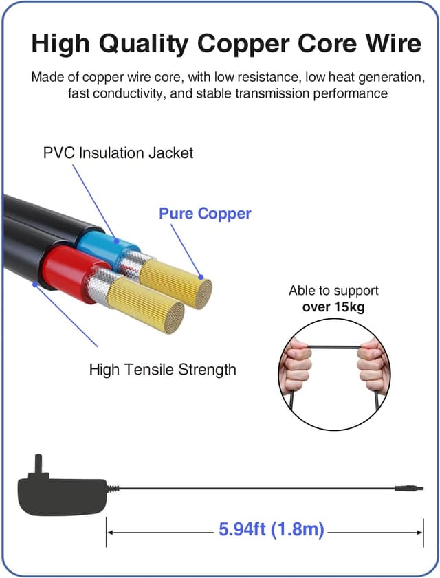 Thumbnail 6 de VOLTKARE 12V 2A Netzteil-Adapter mit 1-zu-4 90°-DC-Splitter für CCTV/LED (EU-Stecker)