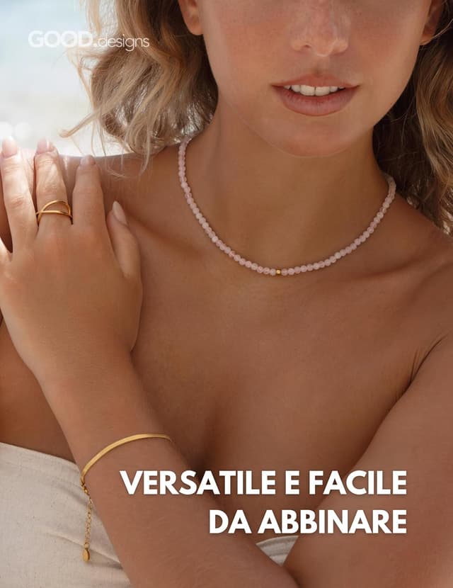 Detalle de GD GOOD.designs Collana di perle con pietre naturali 4 mm, regolabile 40–45 cm, placcatura oro 18K