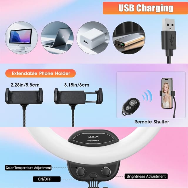 Thumbnail 5 de ALTSON 14" Ring Light 63" Tripod for Streaming