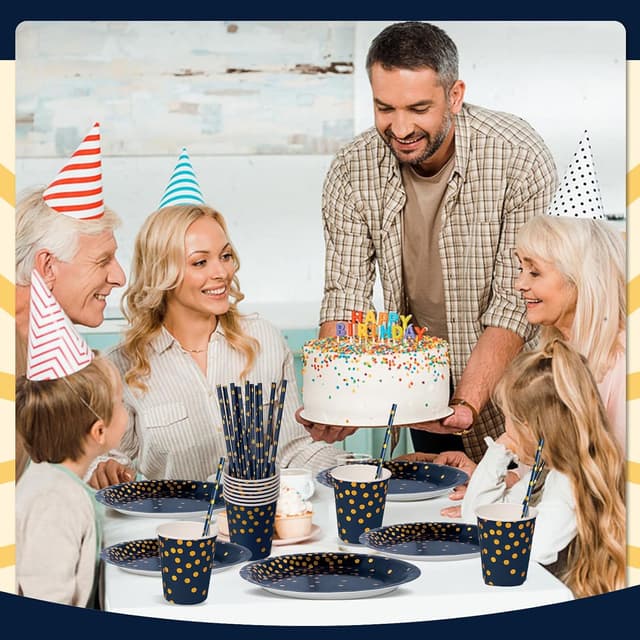 Thumbnail 6 de Nkaiso Partygeschirr 120 Stück Marineblaugold