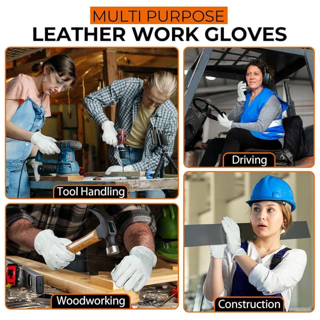 Detalle de HANDLANDY leather gardening gloves (Beige, XL) – breathable pigskin work gloves for yard work & mechanics