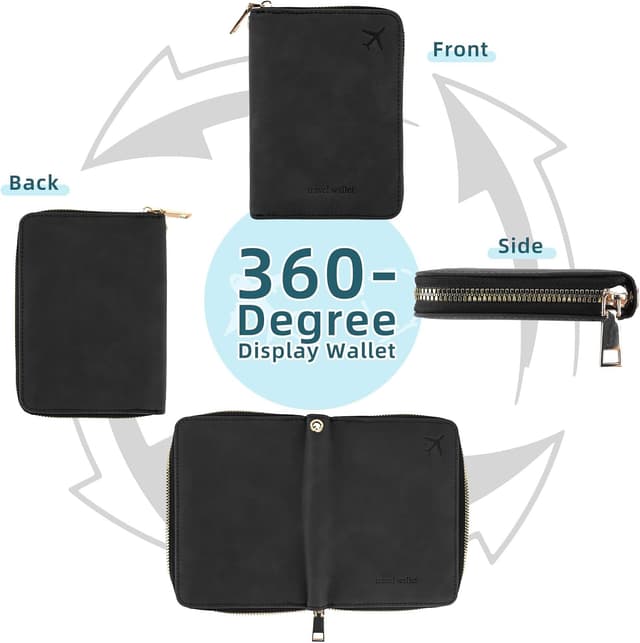 Detalle 2 de Zidoley Passport Holder Travel Wallet RFID Blocking (Black) with Wrist Strap