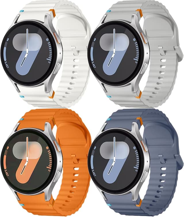 Detalle de Mastten 4er Set Silikon-Armbänder für Samsung Galaxy Watch (No Gap, Quick-Release) – passend für 40/44 mm Modelle