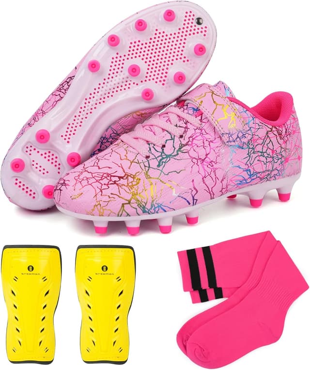 Detalle de brooman Kids Firm Ground Soccer Cleats (Girls) with Shin Guards & Soccer Socks