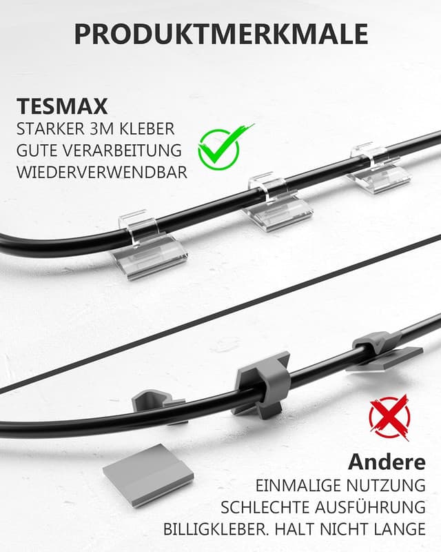 Detalle 1 de Tesmax 100 Stück Kabelhalter selbstklebend für Kabelmanagement