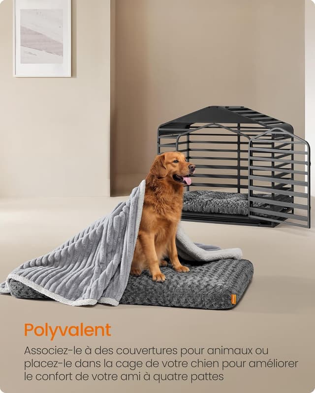 Detalle 2 de Panier pour chien Feandrea XXL (122 x 74 cm) en tissu peluche gris ardoise, rembourrage doux antidérapant lavable