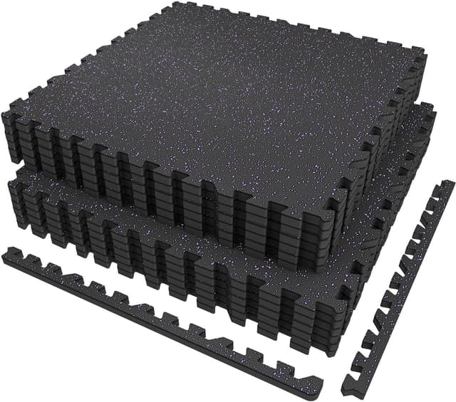 Detalle de AIRHOP 12 Matten Puzzle 60×60×1,4 cm – robuste, gummierte Fitness-Bodenschutzmatte in Schwarz & Lila