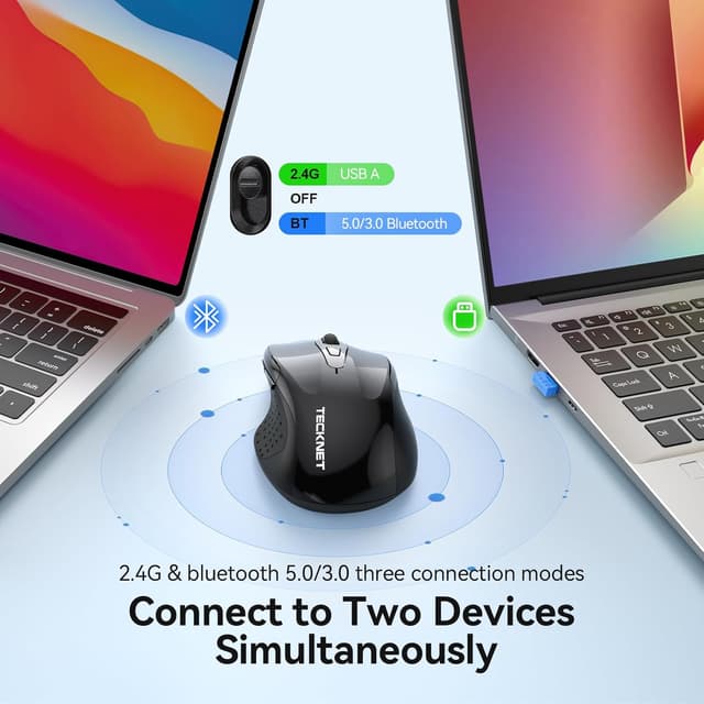 Detalle de TECKNET Bluetooth Mouse Jiggler (BT 5.0/3.0 + 2.4G) Rechargeable Silent Ergonomic 6 Buttons, Black
