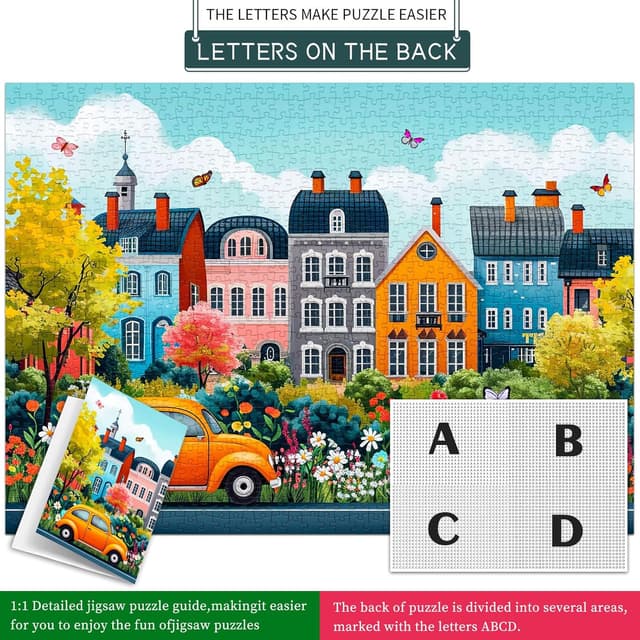 Detalle 2 de Jigsaw Puzzles for Adults 1000 – Small Town Scenery 70cm x 50cm Puzzle (1000 Pieces)