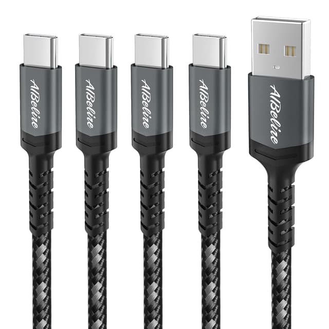 Detalle de AIBelire USB-C Cable 4-Pack (1m + 2m + 2m + 3m) Fast Charging, Nylon Braided Type C Charging Lead