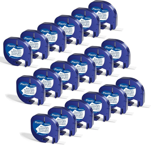 Detalle de MarkField 18er Pack kompatible Dymo LetraTag Etikettenband 12 mm x 4 m (Schwarz auf Weiß)