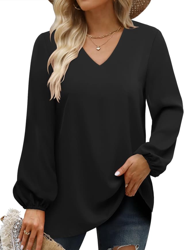 Detalle de CHICZONE women’s V-neck long sleeve shirt — soft, breathable casual blouse