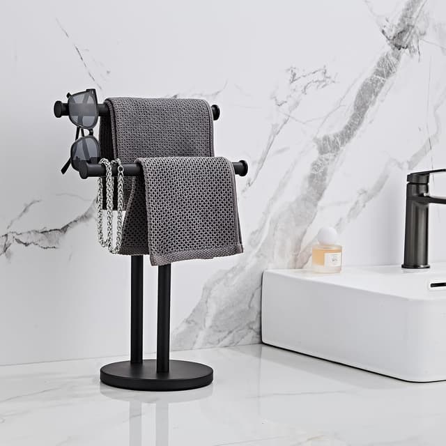 Detalle de YIGUANXIN Hand Tower Holder Stand T-shaped Double-Layer Towel Rack (SUS304) – Matte Black